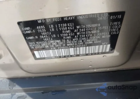 2015 Subaru Outback 2.5I Limited from USA, damaged, VIN 4S4BSAJC7F3285607